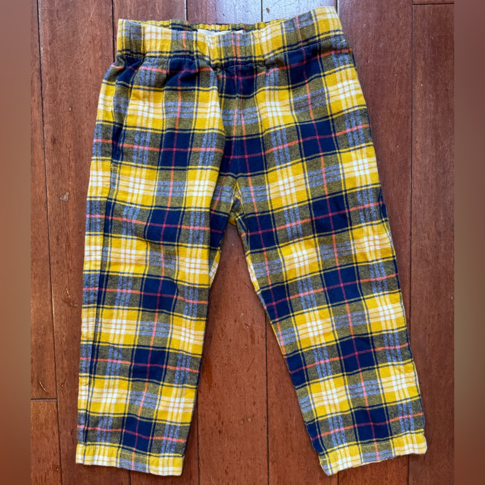 Mini Boden Boys Yellow and Navy Plaid Flannel Pants 2-3